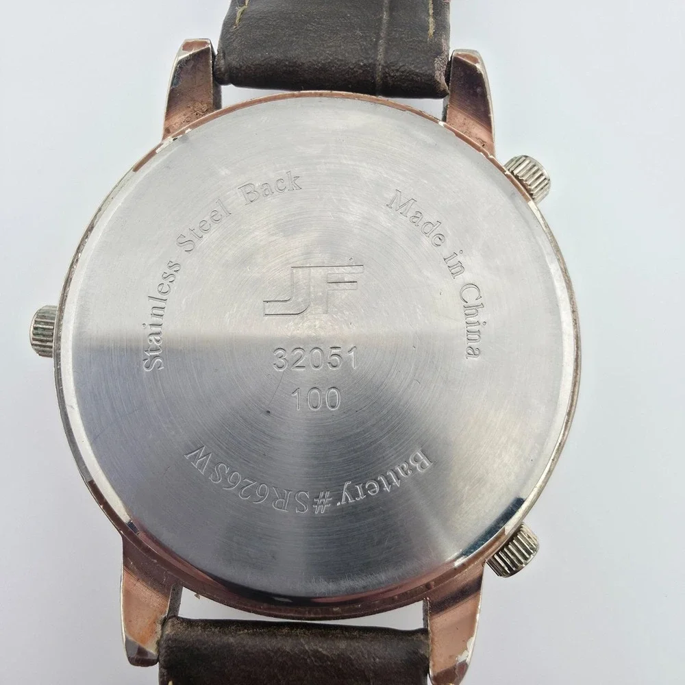 J. FERRAR Men's Quartz Watch Japanese Movement 3 Timezone Subdials Leather Strap